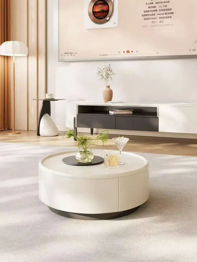 2025 Italian Cream Style Light Luxury Square Combination Coffee Table and TV Cabinet High-Grade Simple Home Living Acces — view 2
