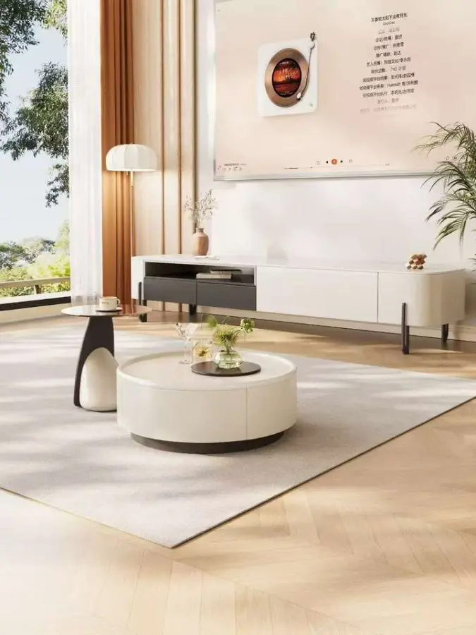 2025 Italian Cream Style Light Luxury Square Combination Coffee Table and TV Cabinet High-Grade Simple Home Living Acces — view 3