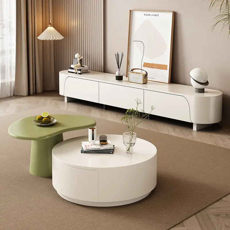 Modern High-Grade Cream Cashew Living Room Furniture TV Cabinet Coffee Table Combination Light Luxury Design for Small — view 2