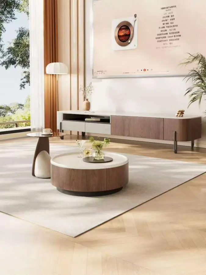 2025 Italian Cream Style Light Luxury Square Combination Coffee Table and TV Cabinet High-Grade Simple Home Living Acces — view 4