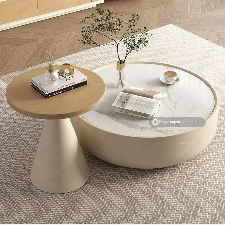 Designer Style Coffee Table & TV Cabinet Combination Wooden Log Cream Wind Rock Plate for Living Room for Small Apartmen — view 6