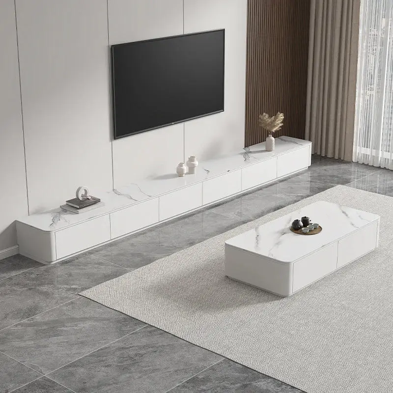 Modern Contemporary Rock Board Black Solid Wood TV Cabinet Coffee Table Combination for Small Home Apartment Simple Living Room — image 5