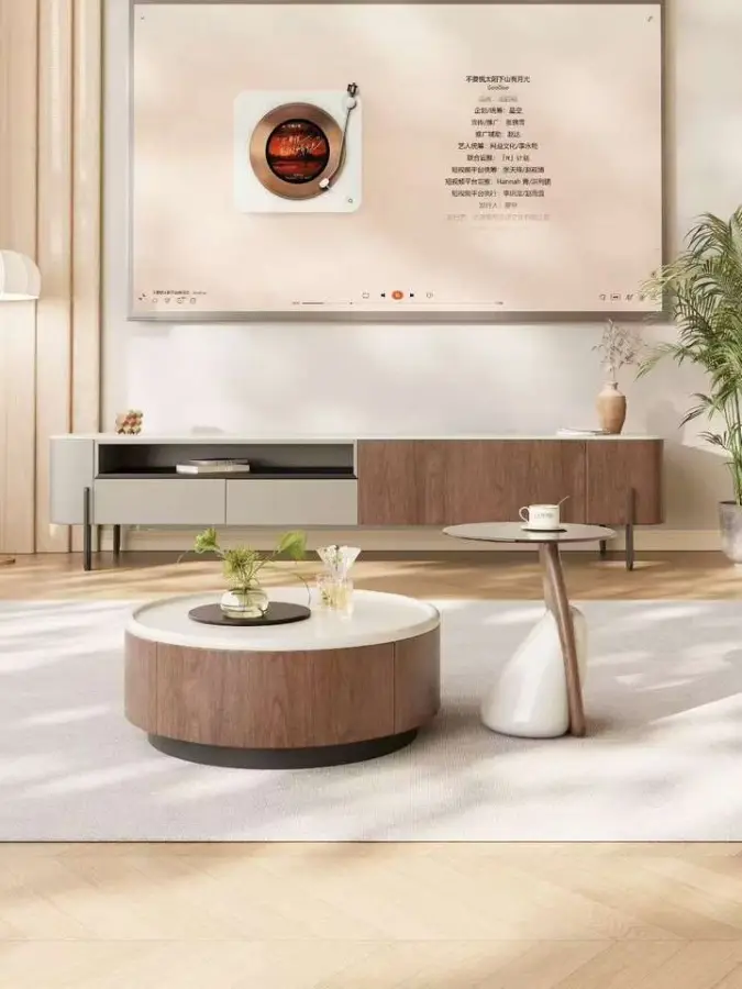 2025 Italian Cream Style Light Luxury Square Combination Coffee Table and TV Cabinet High-Grade Simple Home Living Acces — view 5