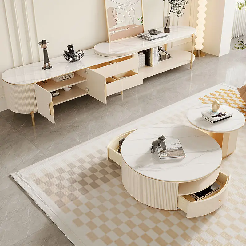 2025 Luxury Modern High-End Rock Board End Table New Style Coffee Table TV Cabinet Combo for Living Room Home Sofa — image 3