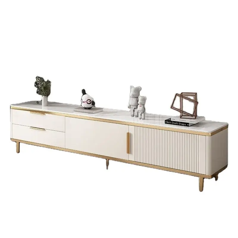 Italian Style Modern Simple Rock Board TV Stand Light Luxury Coffee Table Panel Wood TV Cabinet for Small Apartment Living Room — image 3