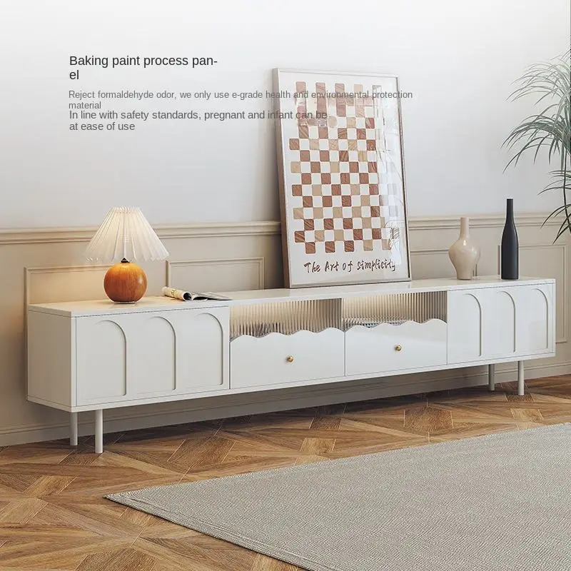 French Cream Style Coffee Table TV Cabinet Modern Design Small Apartment Living Room Household Storage Floor Cabinet — view 2