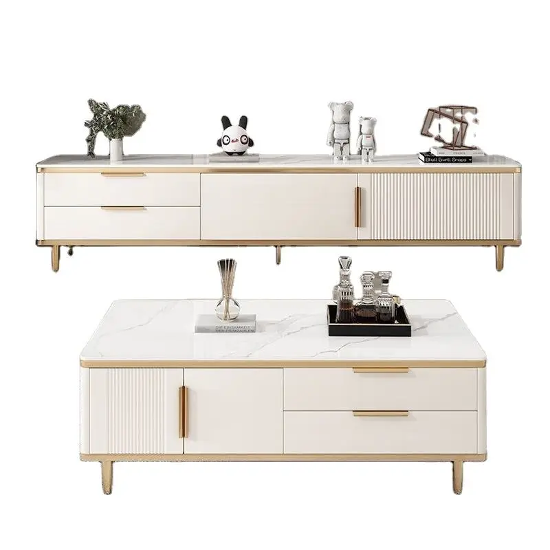 Italian Style Modern Simple Rock Board TV Stand Light Luxury Coffee Table Panel Wood TV Cabinet for Small Apartment Living Room — image 4