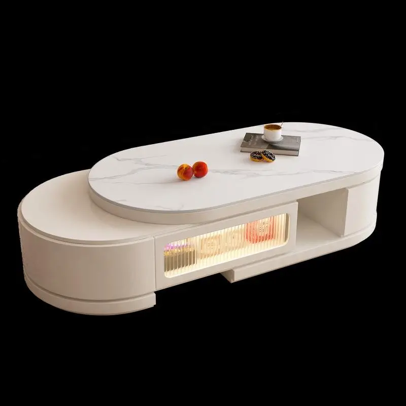 Nordic Log Cream Style Retractable Rock Board TV Stand Compact Coffee Table Combination for Small Apartment Living Room Floor — image 6