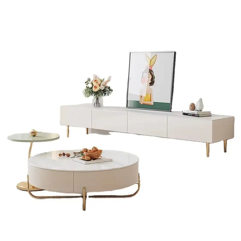 Living Room TV Cabinet Home Furniture Sell Design Luxury High White Beauty Wood Frame Modern Coffee Table Set with Storage — image 2