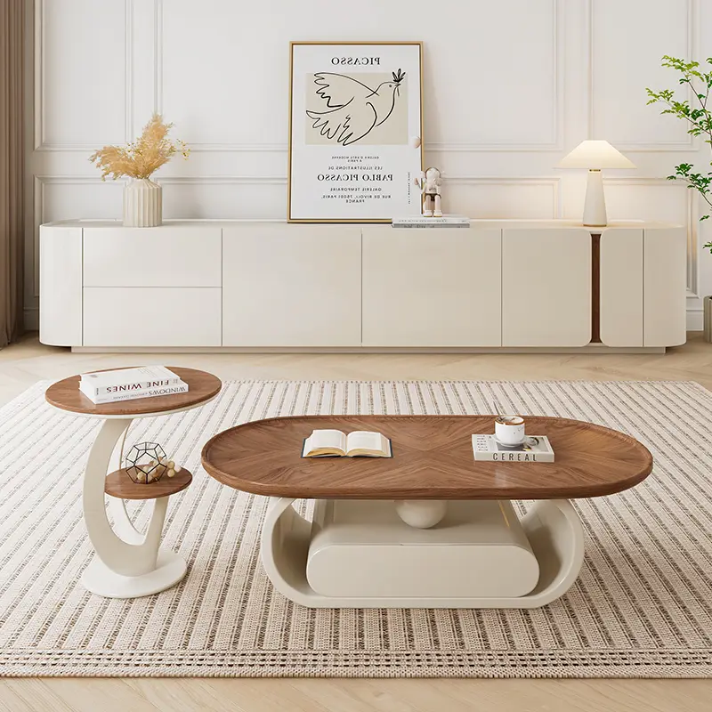 Luxury High White Wood Panel Frame Eco-Friendly Modern Coffee Table Set with TV Cabinet and Storage — image 2