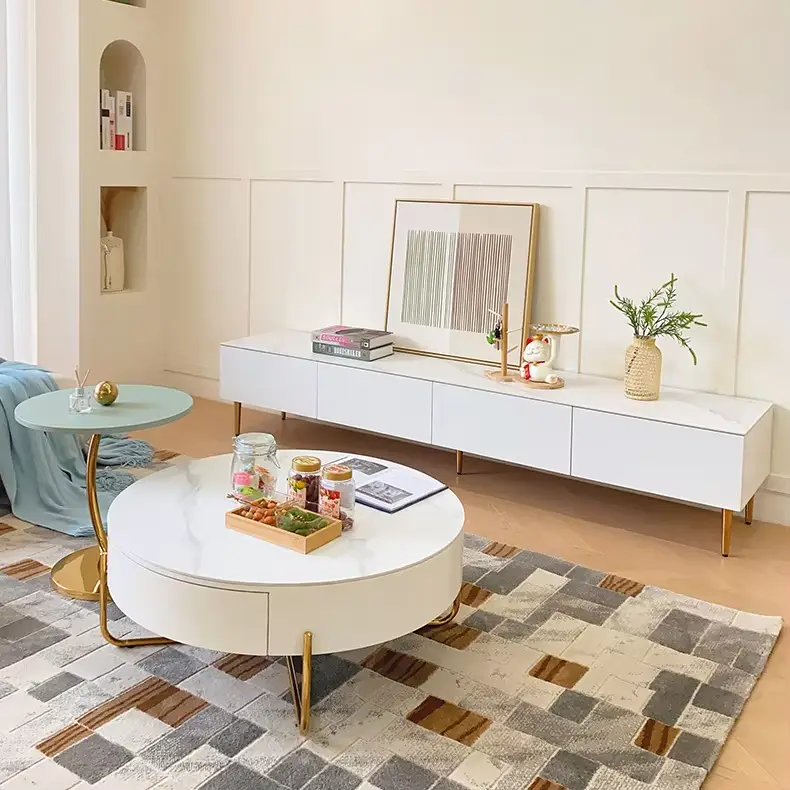 Living Room TV Cabinet Home Furniture Sell Design Luxury High White Beauty Wood Frame Modern Coffee Table Set with Storage — image 3