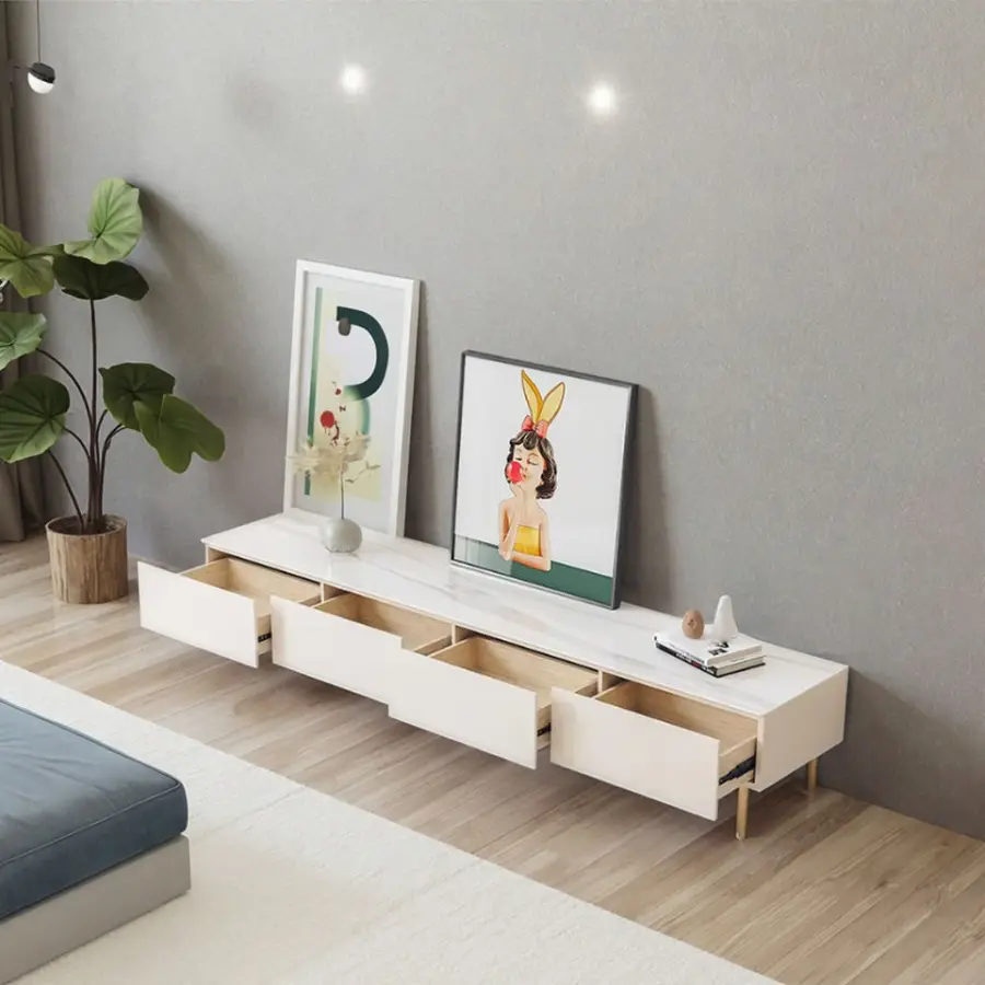Living Room TV Cabinet Home Furniture Sell Design Luxury High White Beauty Wood Frame Modern Coffee Table Set with Storage — image 4
