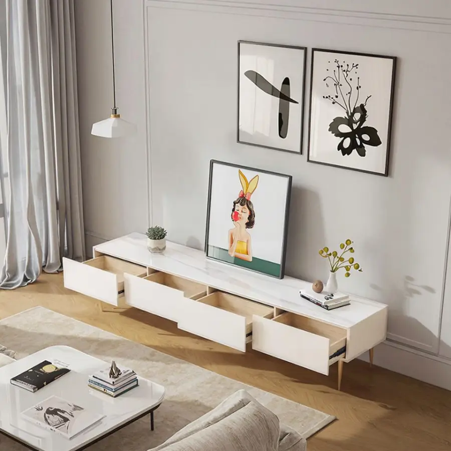 Living Room TV Cabinet Home Furniture Sell Design Luxury High White Beauty Wood Frame Modern Coffee Table Set with Storage — image 6