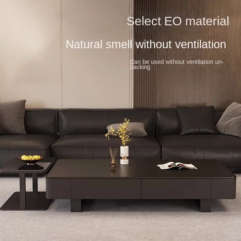Rock Slate Cream Style Simple Coffee Table Living Room Home Furniture Minimal Wood TV Stand Center Table Combination — image 3