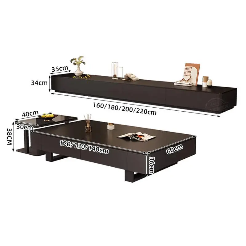 Rock Slate Cream Style Simple Coffee Table Living Room Home Furniture Minimal Wood TV Stand Center Table Combination — image 5