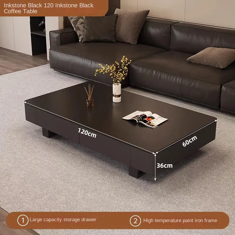 Rock Slate Cream Style Simple Coffee Table Living Room Home Furniture Minimal Wood TV Stand Center Table Combination — image 6