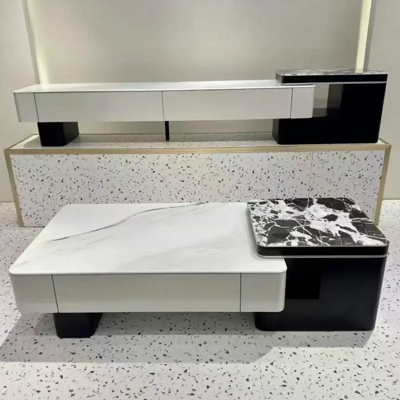Modern Wooden Coffee Table with Drawers Adjustable & Durable Eco-Friendly Living Room Furniture — view 2