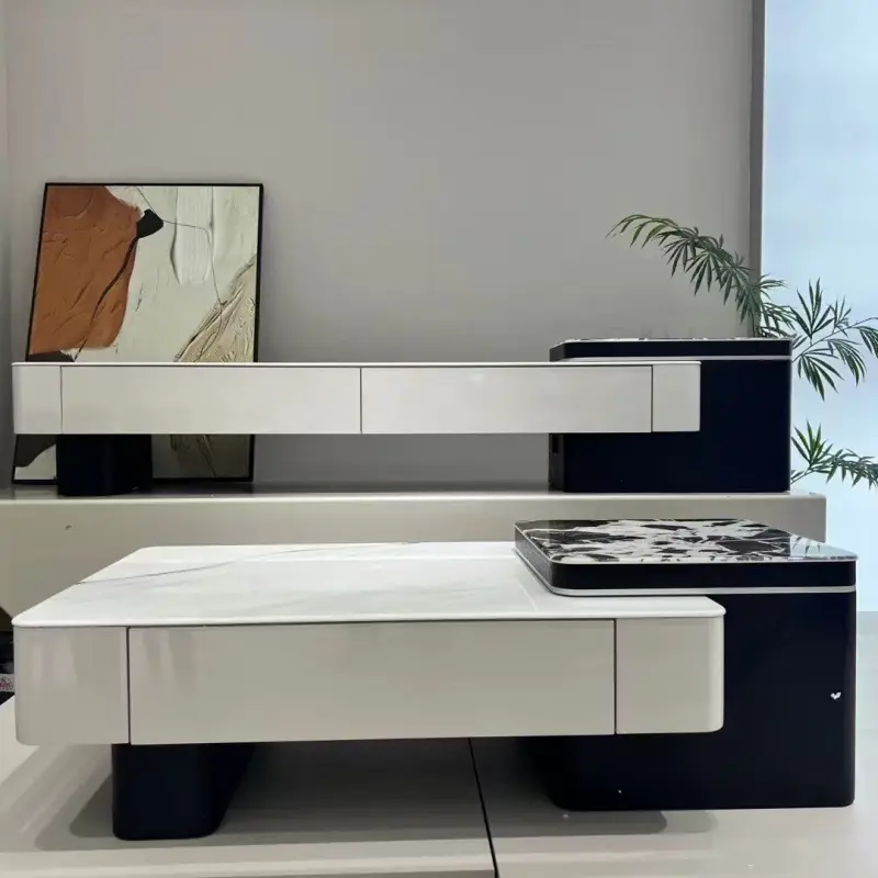 Modern Wooden Coffee Table with Drawers Adjustable & Durable Eco-Friendly Living Room Furniture — view 3