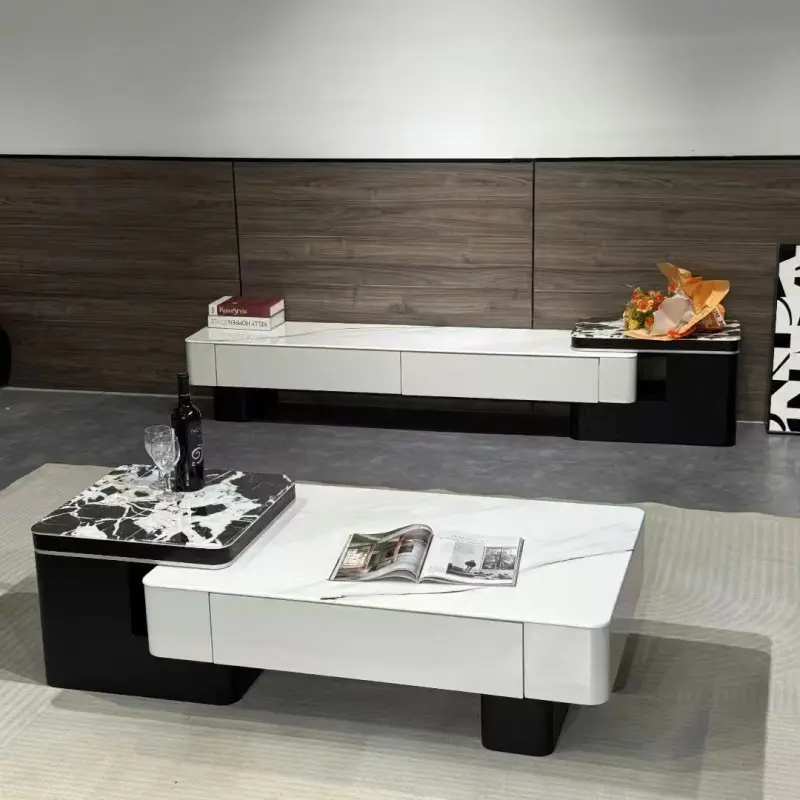 Modern Wooden Coffee Table with Drawers Adjustable & Durable Eco-Friendly Living Room Furniture — view 4