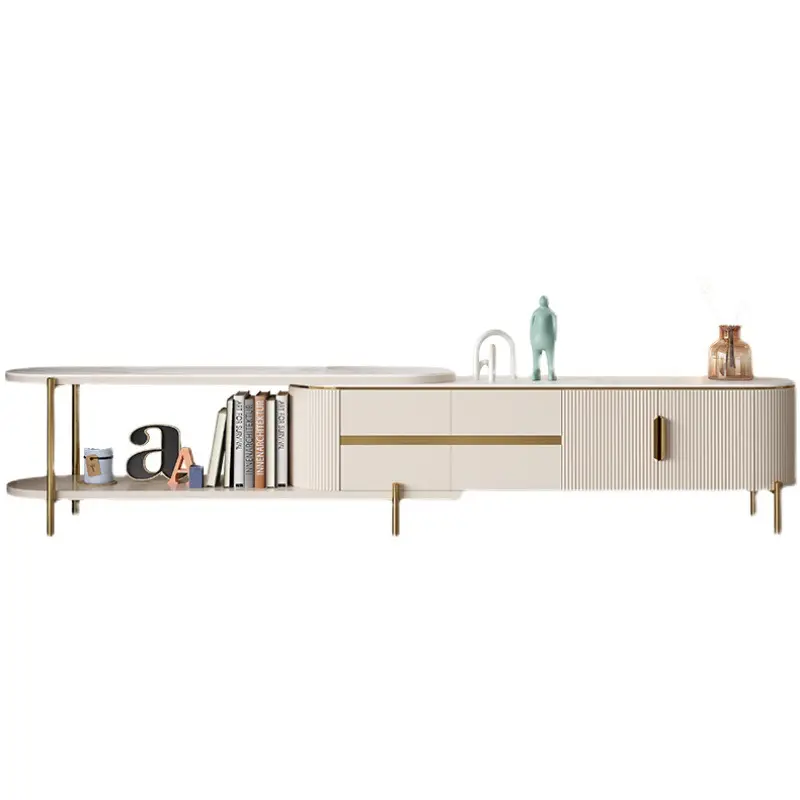 Living Room Furniture Light Luxury Rectangle Coffee Table Slab TV Cabinet Wood TV Stand Combination Set for Small Apartment — image 2
