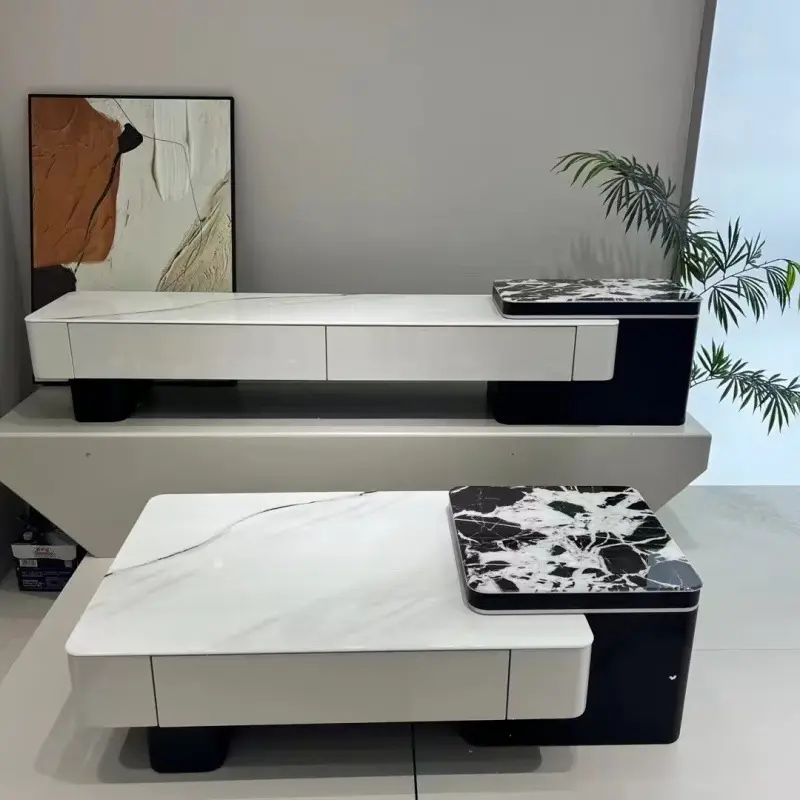 Modern Wooden Coffee Table with Drawers Adjustable & Durable Eco-Friendly Living Room Furniture — view 5