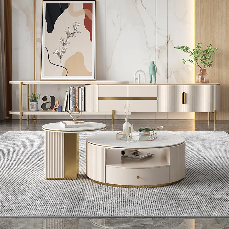 Living Room Furniture Light Luxury Rectangle Coffee Table Slab TV Cabinet Wood TV Stand Combination Set for Small Apartment — image 3