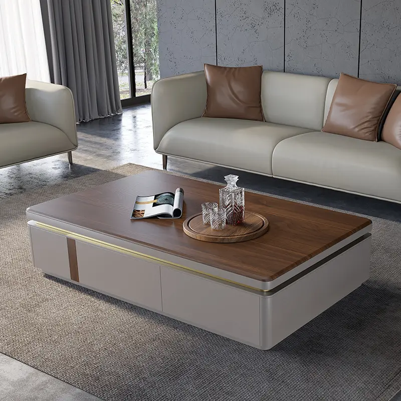 Living Room Furniture Luxury Coffee Table Set TV Cabinet Rock Slab Coffee Table Wooden TV Stand 2 Meter Storage Center Table — image 5
