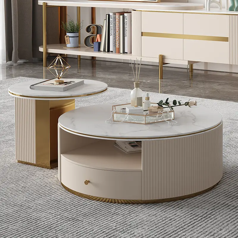 Living Room Furniture Light Luxury Rectangle Coffee Table Slab TV Cabinet Wood TV Stand Combination Set for Small Apartment — image 4