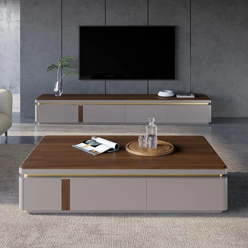 Living Room Furniture Luxury Coffee Table Set TV Cabinet Rock Slab Coffee Table Wooden TV Stand 2 Meter Storage Center Table — image 6