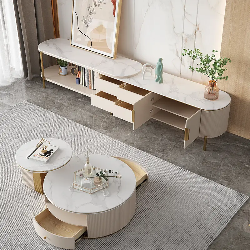 Living Room Furniture Light Luxury Rectangle Coffee Table Slab TV Cabinet Wood TV Stand Combination Set for Small Apartment — image 5
