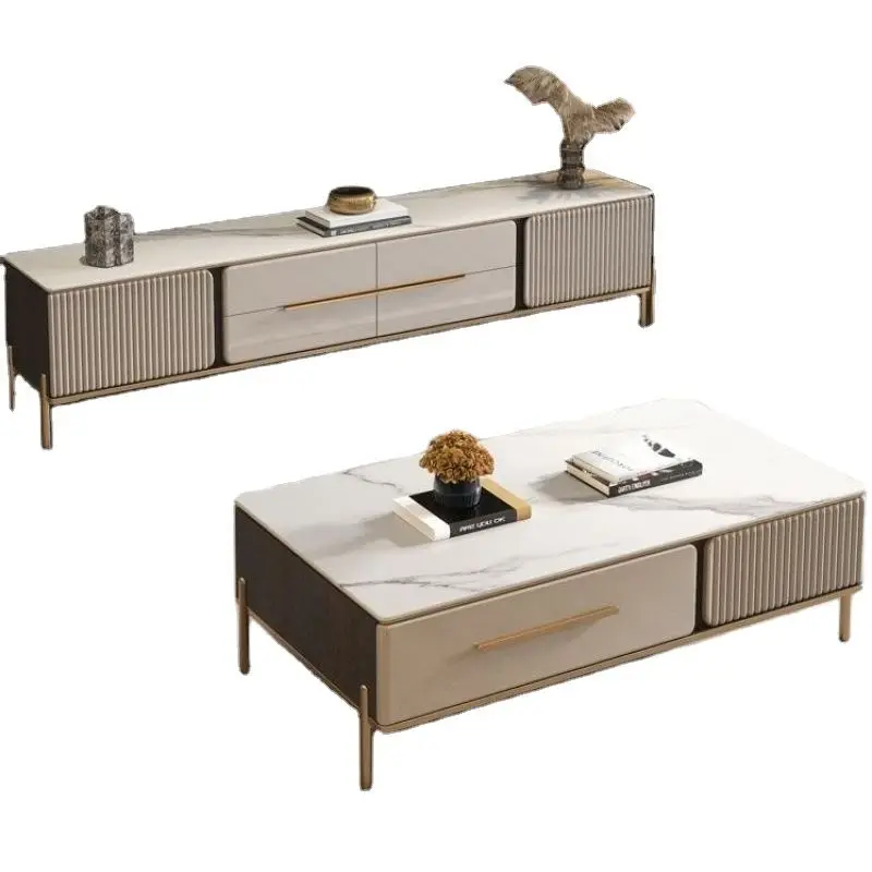 Modern Design Luxury Living Room Furniture Set 2 Meter Storage Wooden TV Stand Rock Slab Center Table Coffee Table — view 1