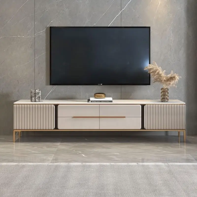 Modern Design Luxury Living Room Furniture Set 2 Meter Storage Wooden TV Stand Rock Slab Center Table Coffee Table — image 3