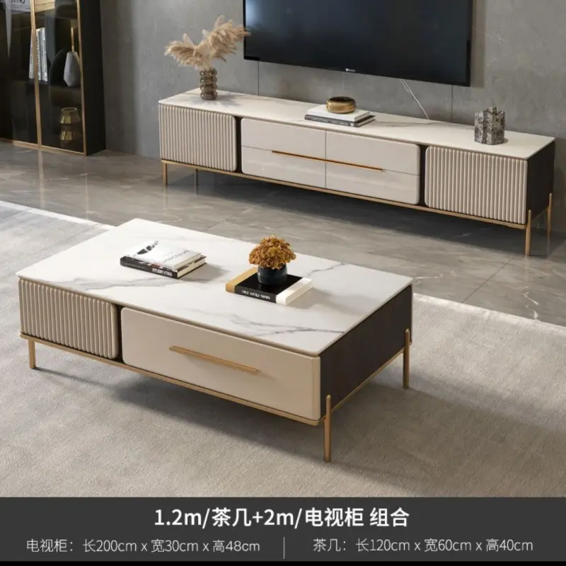 Modern Design Luxury Living Room Furniture Set 2 Meter Storage Wooden TV Stand Rock Slab Center Table Coffee Table — image 5