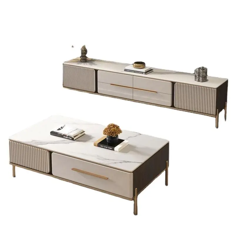 Modern Design Luxury Living Room Furniture Set 2 Meter Storage Wooden TV Stand Rock Slab Center Table Coffee Table — image 6
