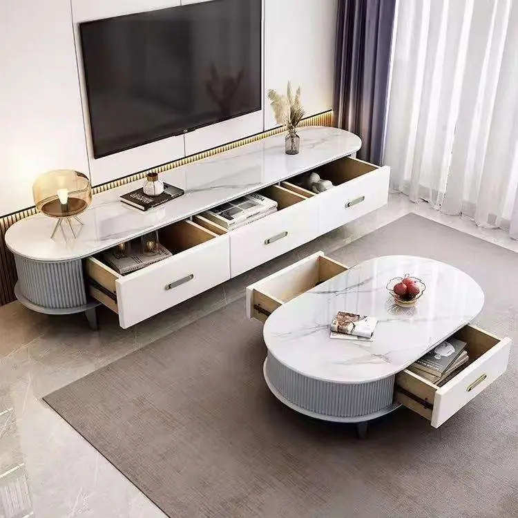 Modern Luxury Rock Plate TV Stand Coffee Table Set Eco-Friendly Durable Simple Elegant Design TV Cabinet for Home Furnit — view 1