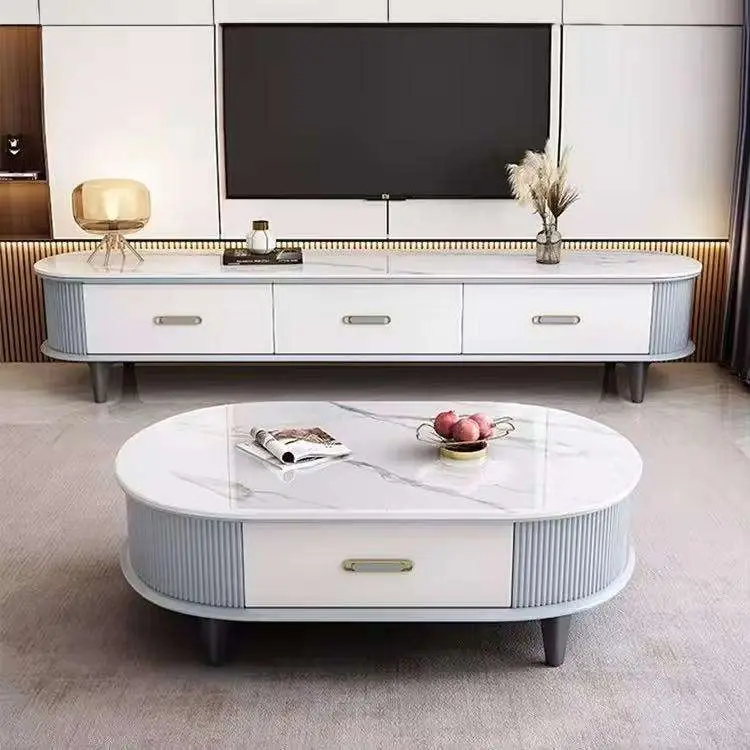 Modern Luxury Rock Plate TV Stand Coffee Table Set Eco-Friendly Durable Simple Elegant Design TV Cabinet for Home Furniture — image 2