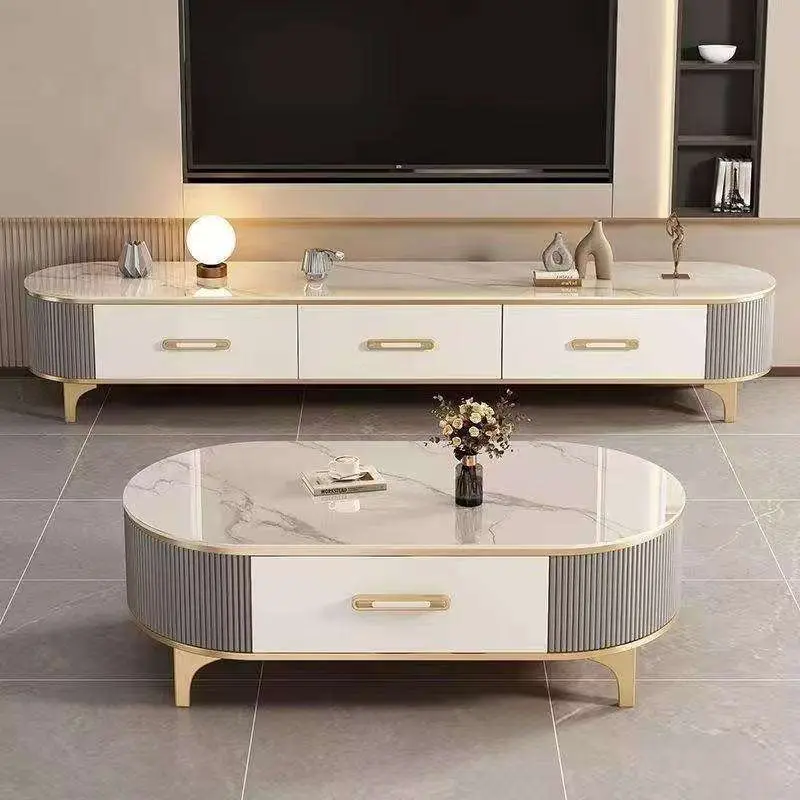 Modern Luxury Rock Plate TV Stand Coffee Table Set Eco-Friendly Durable Simple Elegant Design TV Cabinet for Home Furniture — image 3