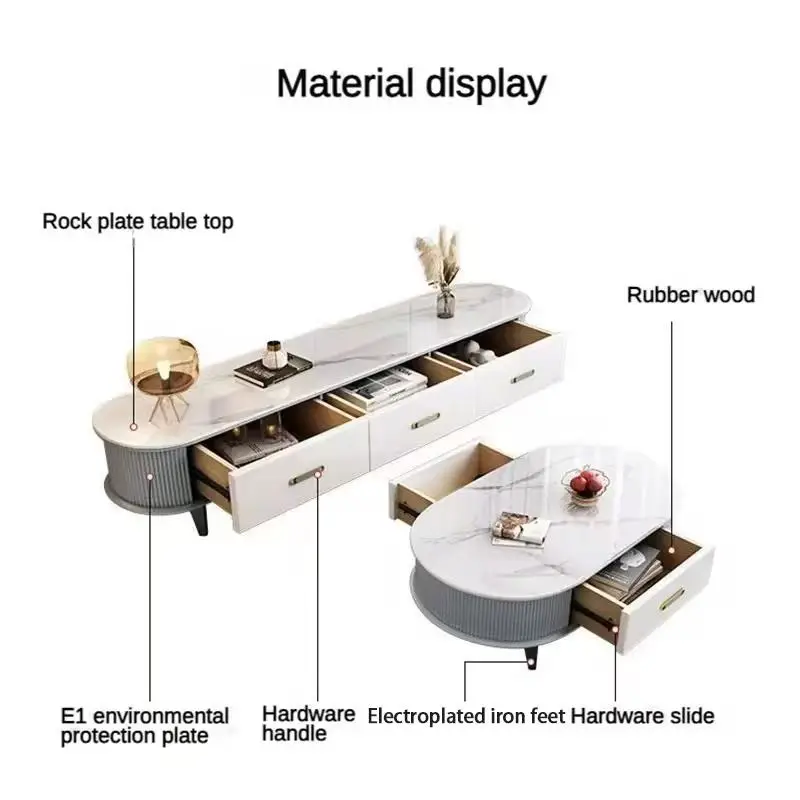 Modern Luxury Rock Plate TV Stand Coffee Table Set Eco-Friendly Durable Simple Elegant Design TV Cabinet for Home Furniture — image 5