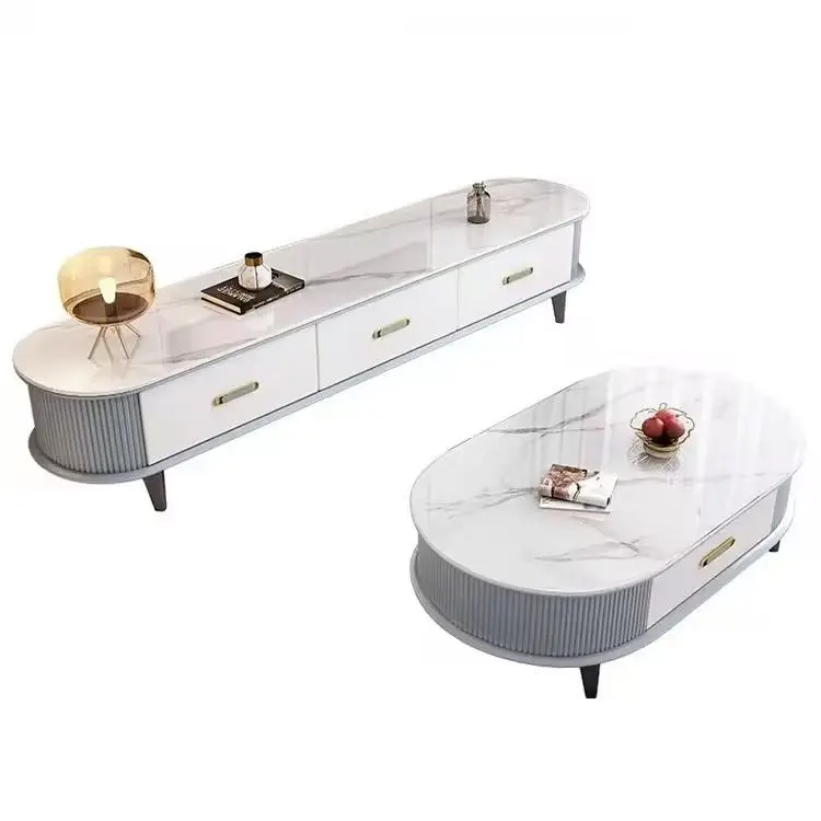 Modern Luxury Rock Plate TV Stand Coffee Table Set Eco-Friendly Durable Simple Elegant Design TV Cabinet for Home Furniture — image 6