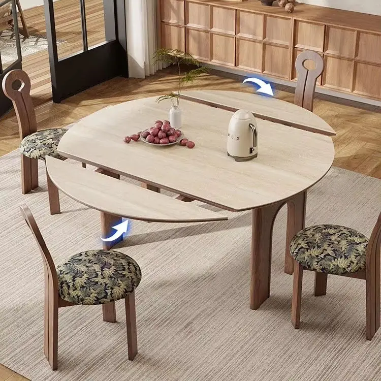 French Retro Style Dining Table Chairs Modern Design Telescopic Folding Feature for Small Apartments Hotels Square Livin — view 1
