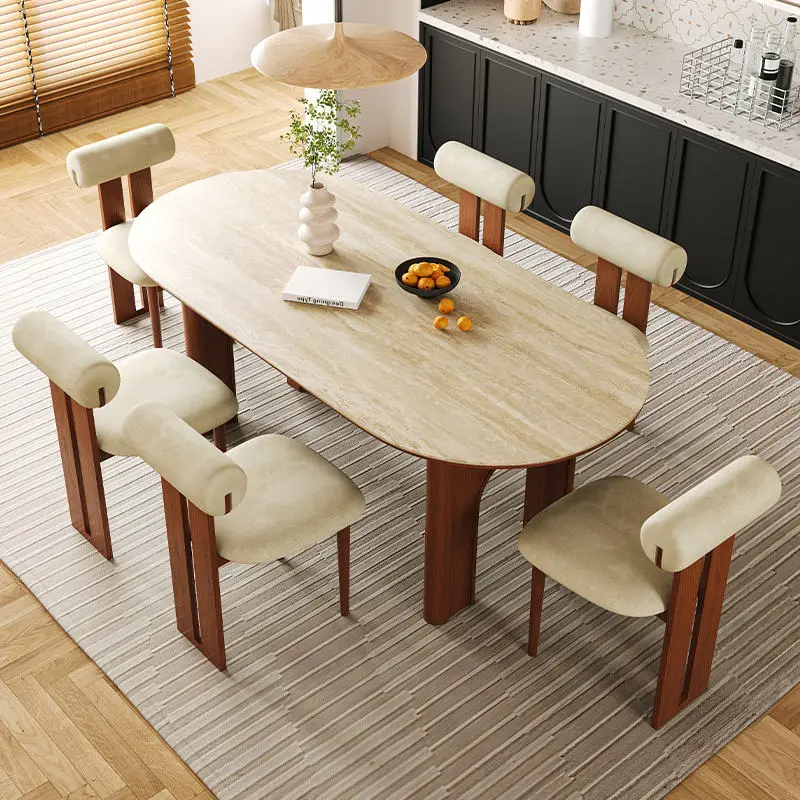 American Retro Antiqued Dining Table Chair Set Solid Wood Modern Simple Design Oval Shape for Small Apartments Modern Ho — view 1