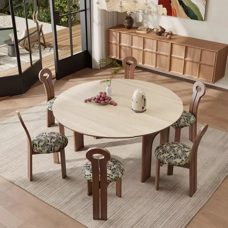 French Retro Style Dining Table Chairs Modern Design Telescopic Folding Feature for Small Apartments Hotels Square Living Room — image 2