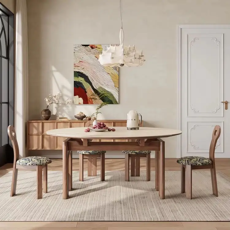 French Retro Style Dining Table Chairs Modern Design Telescopic Folding Feature for Small Apartments Hotels Square Living Room — image 4