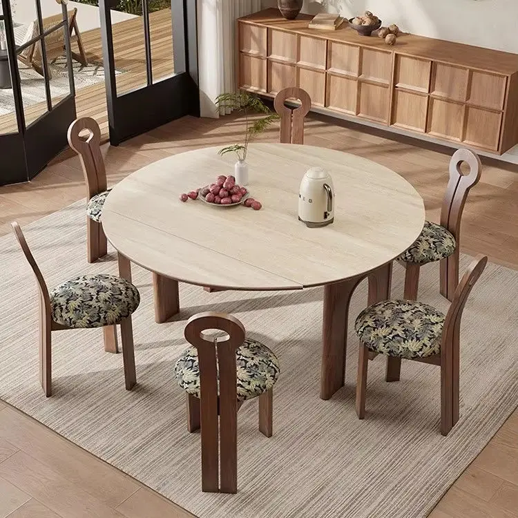 French Retro Style Dining Table Chairs Modern Design Telescopic Folding Feature for Small Apartments Hotels Square Living Room — image 6