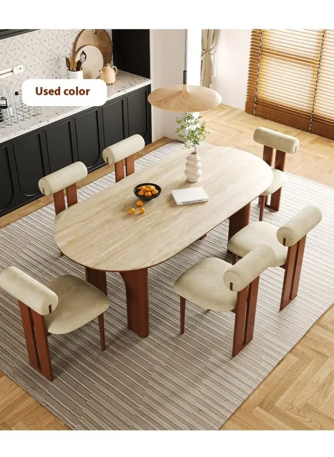 American Retro Antiqued Dining Table Chair Set Solid Wood Modern Simple Design Oval Shape for Small Apartments Modern Homes — image 6