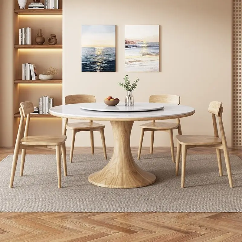 Contemporary Style Solid Ash Wood Dining Table with Turntable Ancient Rock Board for Small Apartments or Hotels — image 3