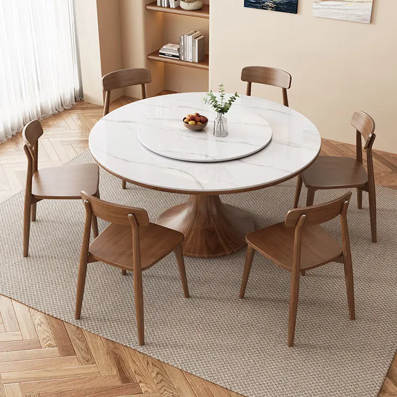 Contemporary Style Solid Ash Wood Dining Table with Turntable Ancient Rock Board for Small Apartments or Hotels — image 4