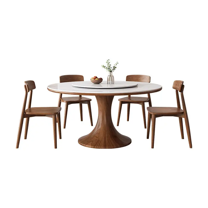 Contemporary Style Solid Ash Wood Dining Table with Turntable Ancient Rock Board for Small Apartments or Hotels — image 5