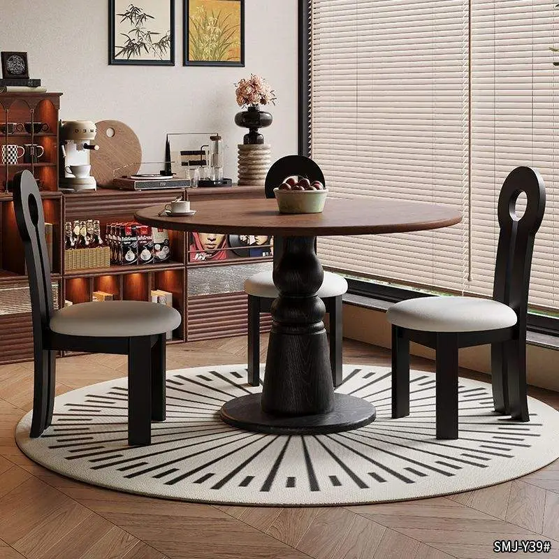 Solid Wood Antique Dinner Table Design for Small Apartment Retro Home White Wax Finish for Dining Coffee Table MDF Pa — view 3
