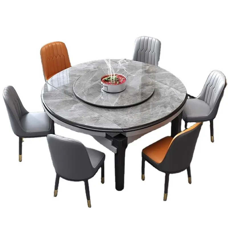 Light Luxury Telescopic Folding Modern Rock Board Dining Table Solid Chair Simple Small Apartment Household Variable — image 3